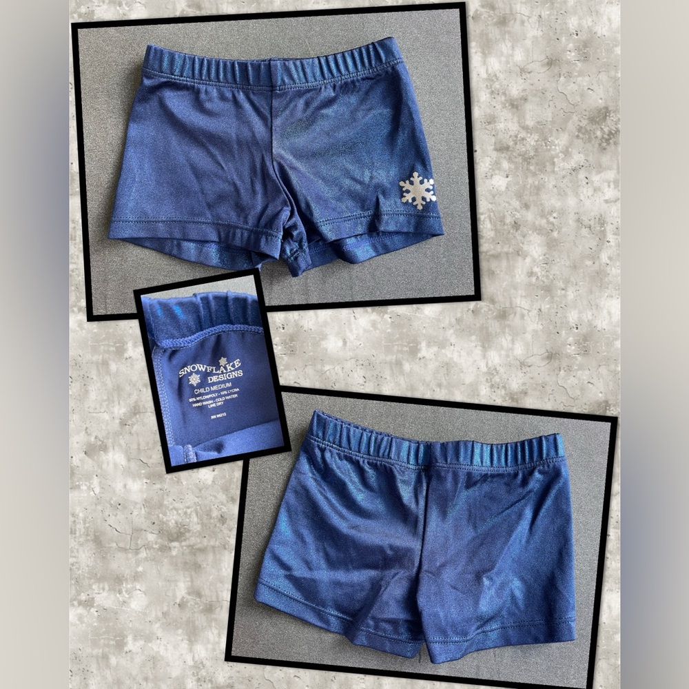 New! Snowflake Designs Navy Mystique Gymnastics/Dance Workout Shorts Size CM